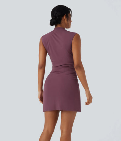 Amelia™ Mock-Neck Cross-Hem Mini Dress