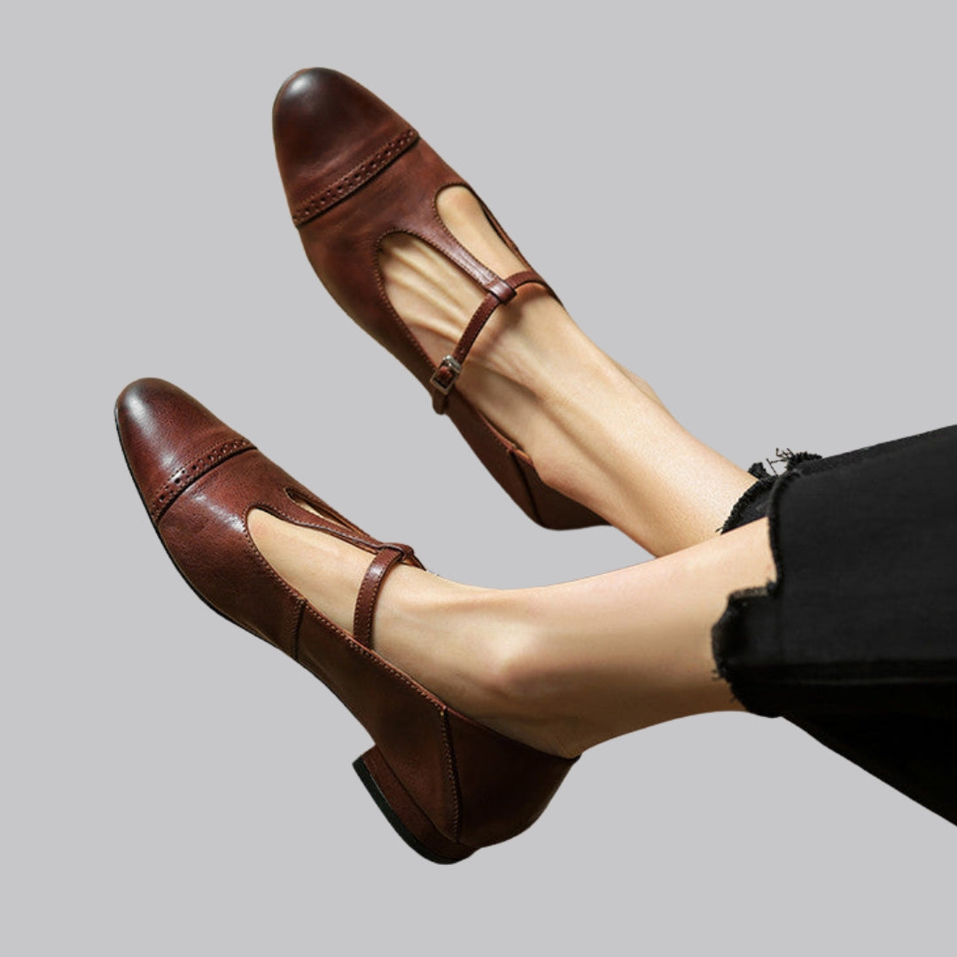 Amelia™ T-Strap Leather Flats