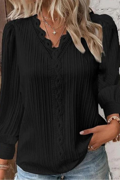 Amelia™ Lace-Trim Pleated Blouse