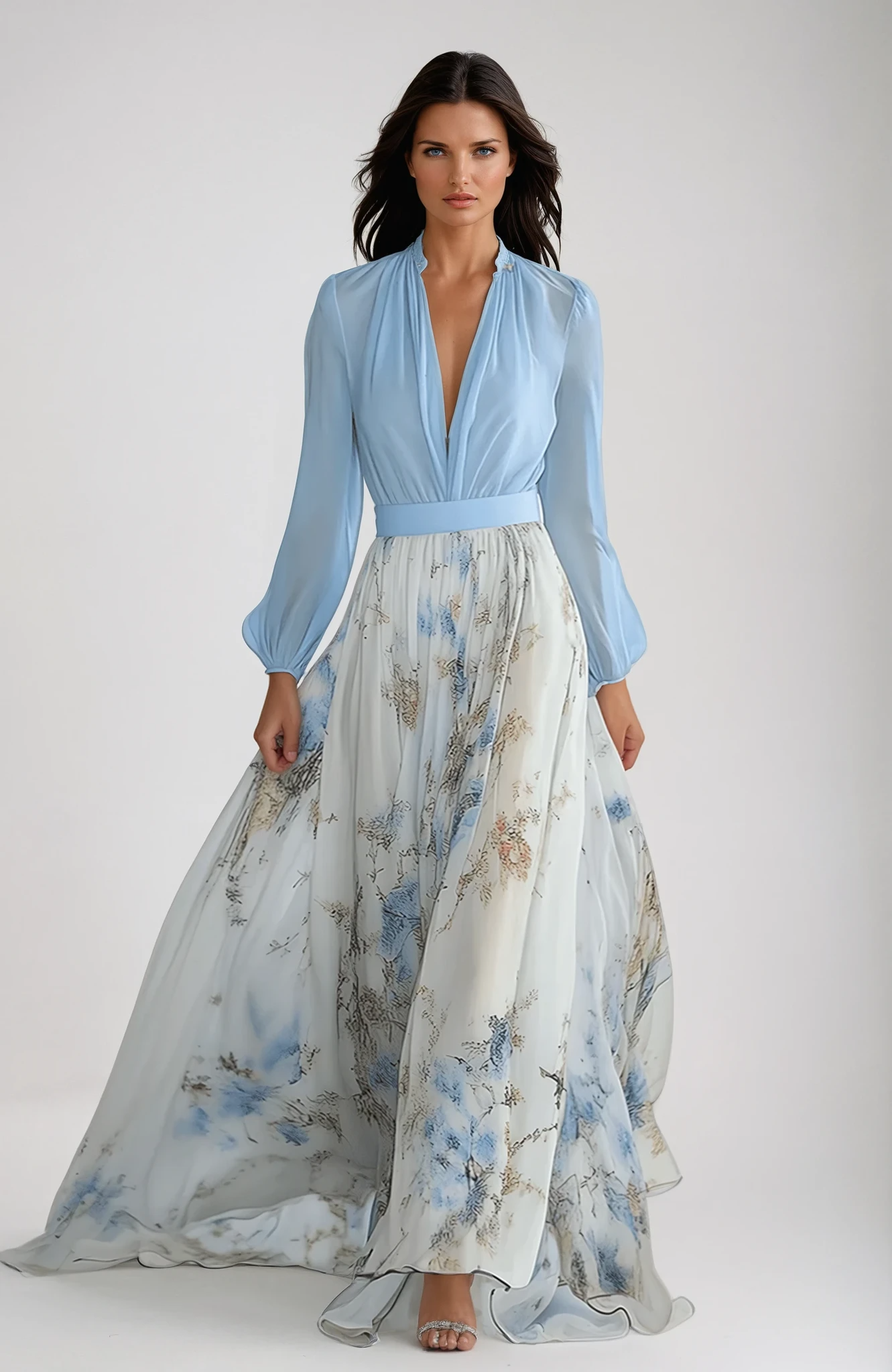 Amelia™ Misty-Blue Floral Maxi Dress