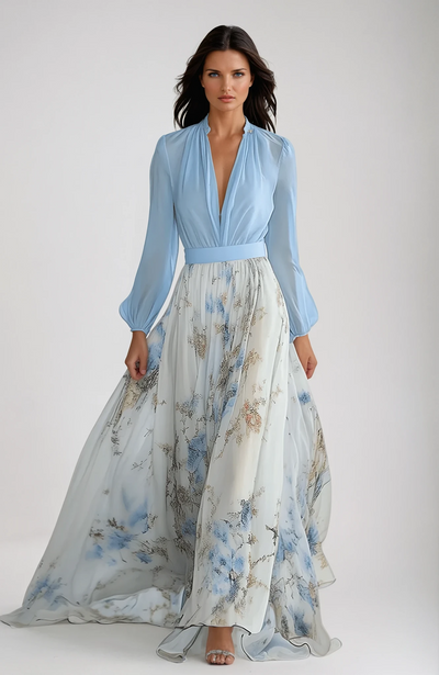 Amelia™ Misty-Blue Floral Maxi Dress