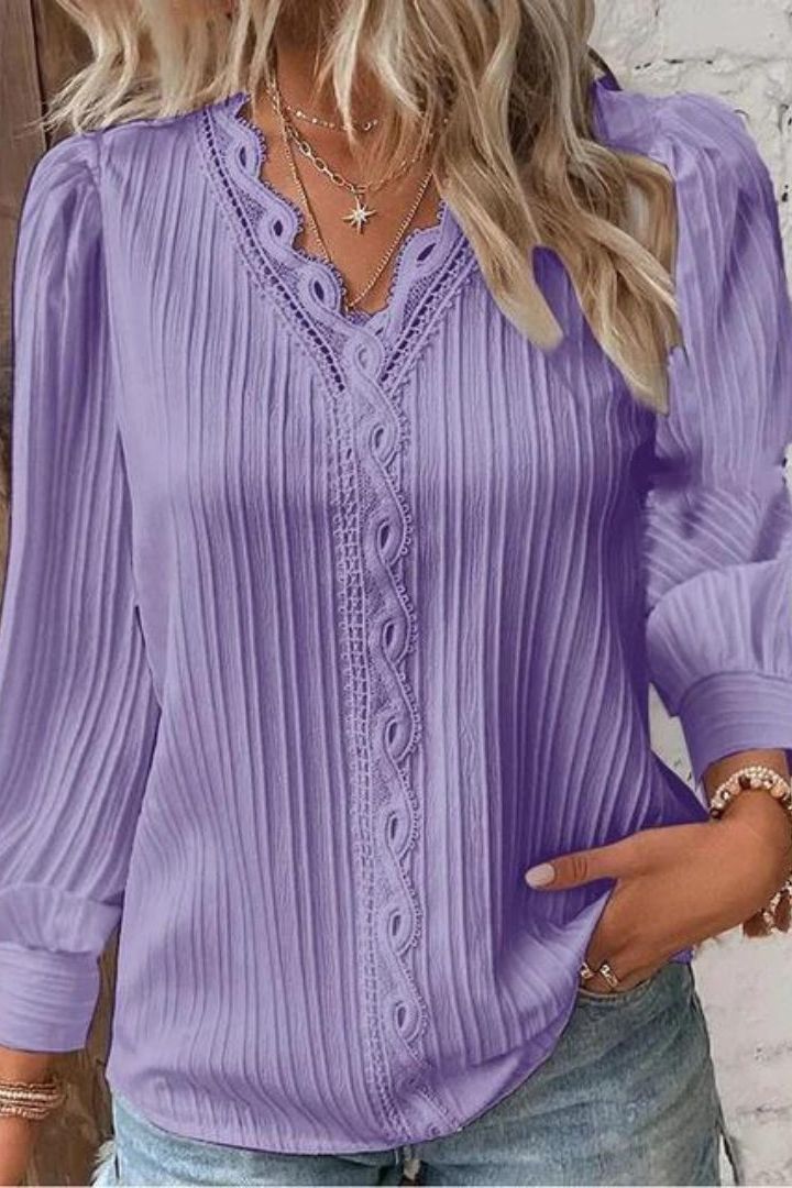 Amelia™ Lace-Trim Pleated Blouse