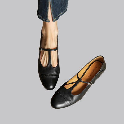 Amelia™ T-Strap Leather Flats