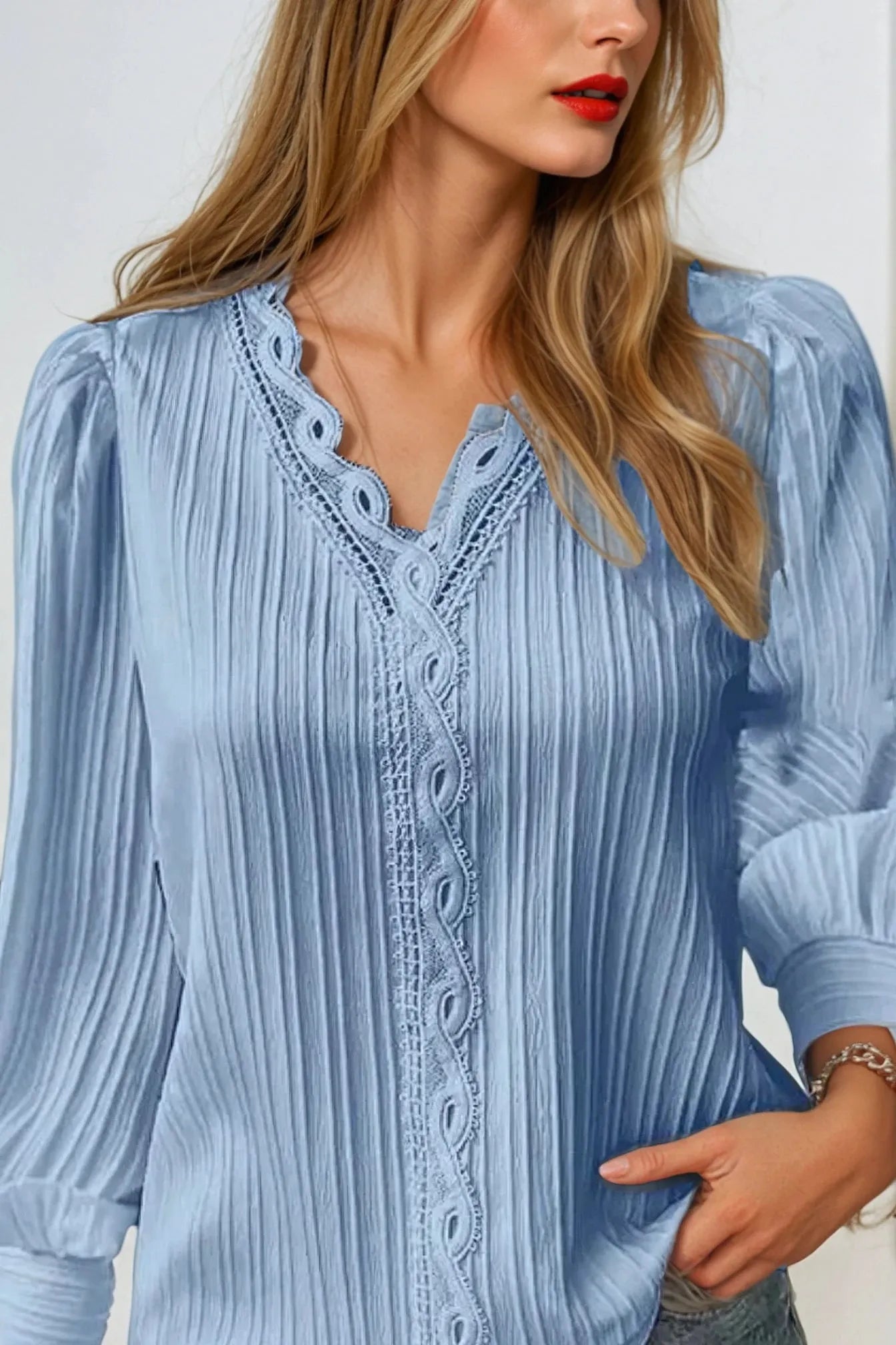 Amelia™ Lace-Trim Pleated Blouse