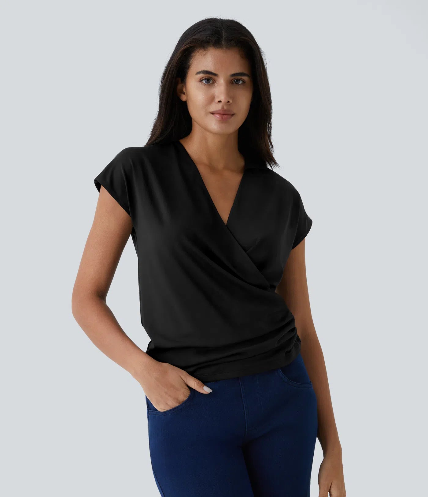 Amelia™ V-Neck Cap-Sleeve Wrap Blouse