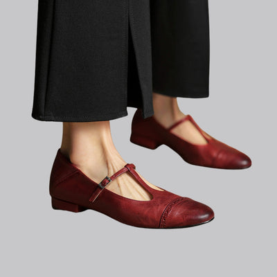 Amelia™ T-Strap Leather Flats