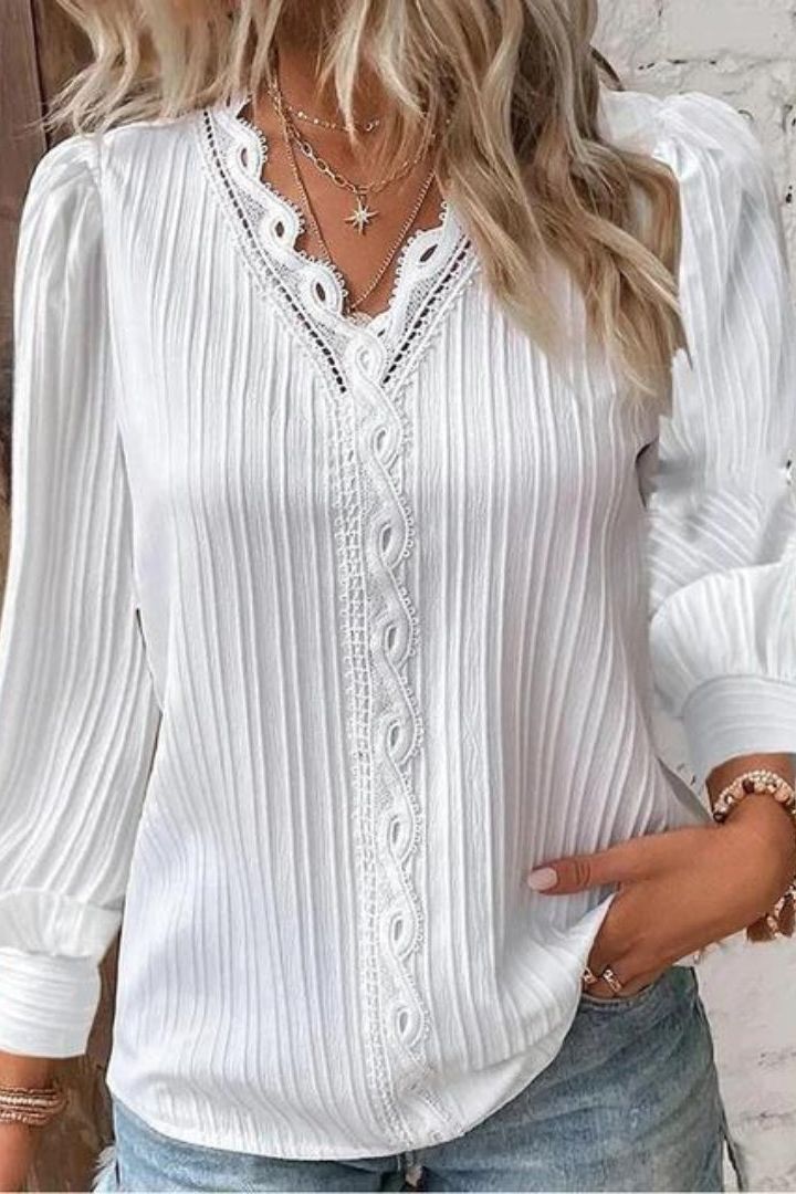 Amelia™ Lace-Trim Pleated Blouse