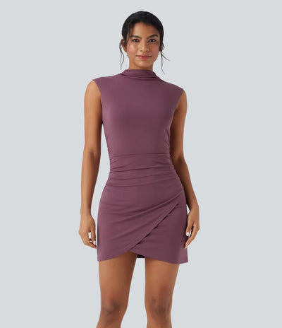 Amelia™ Mock-Neck Cross-Hem Mini Dress