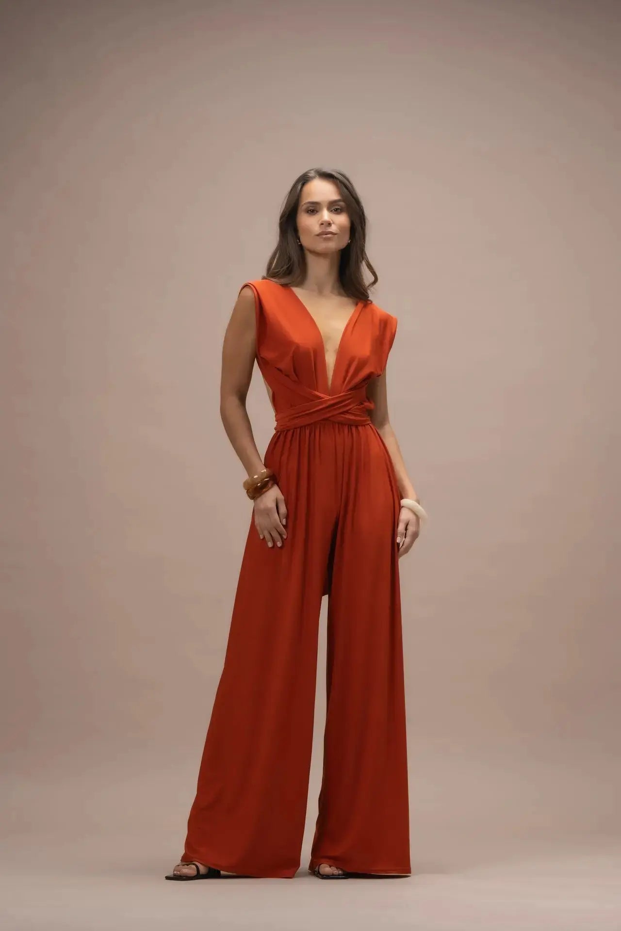 Amelia™ Orange Linen-Look Jumpsuit