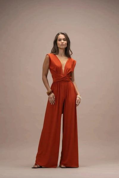 Amelia™ Orange Linen-Look Jumpsuit