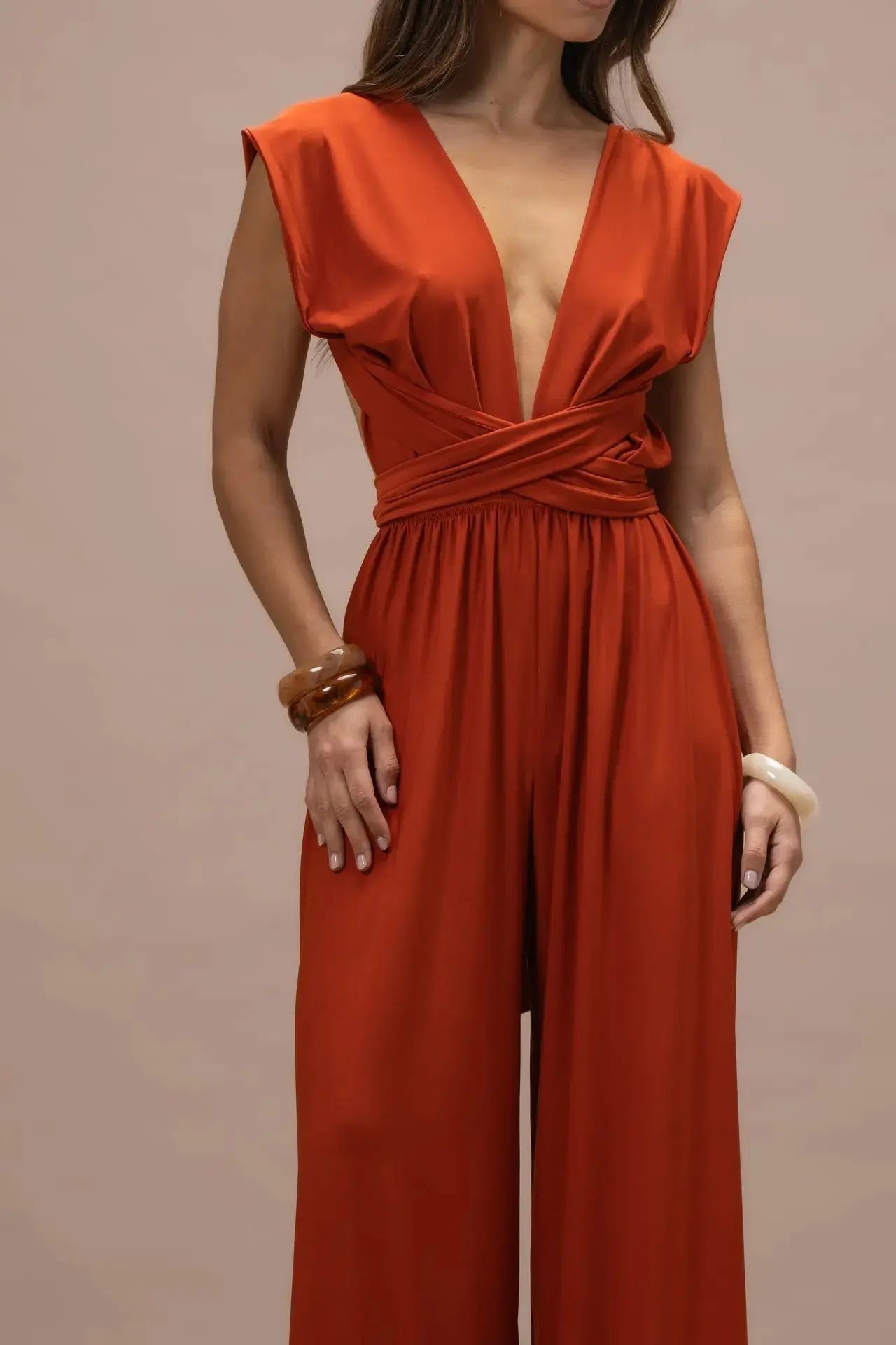 Amelia™ Orange Linen-Look Jumpsuit