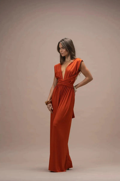Amelia™ Orange Linen-Look Jumpsuit