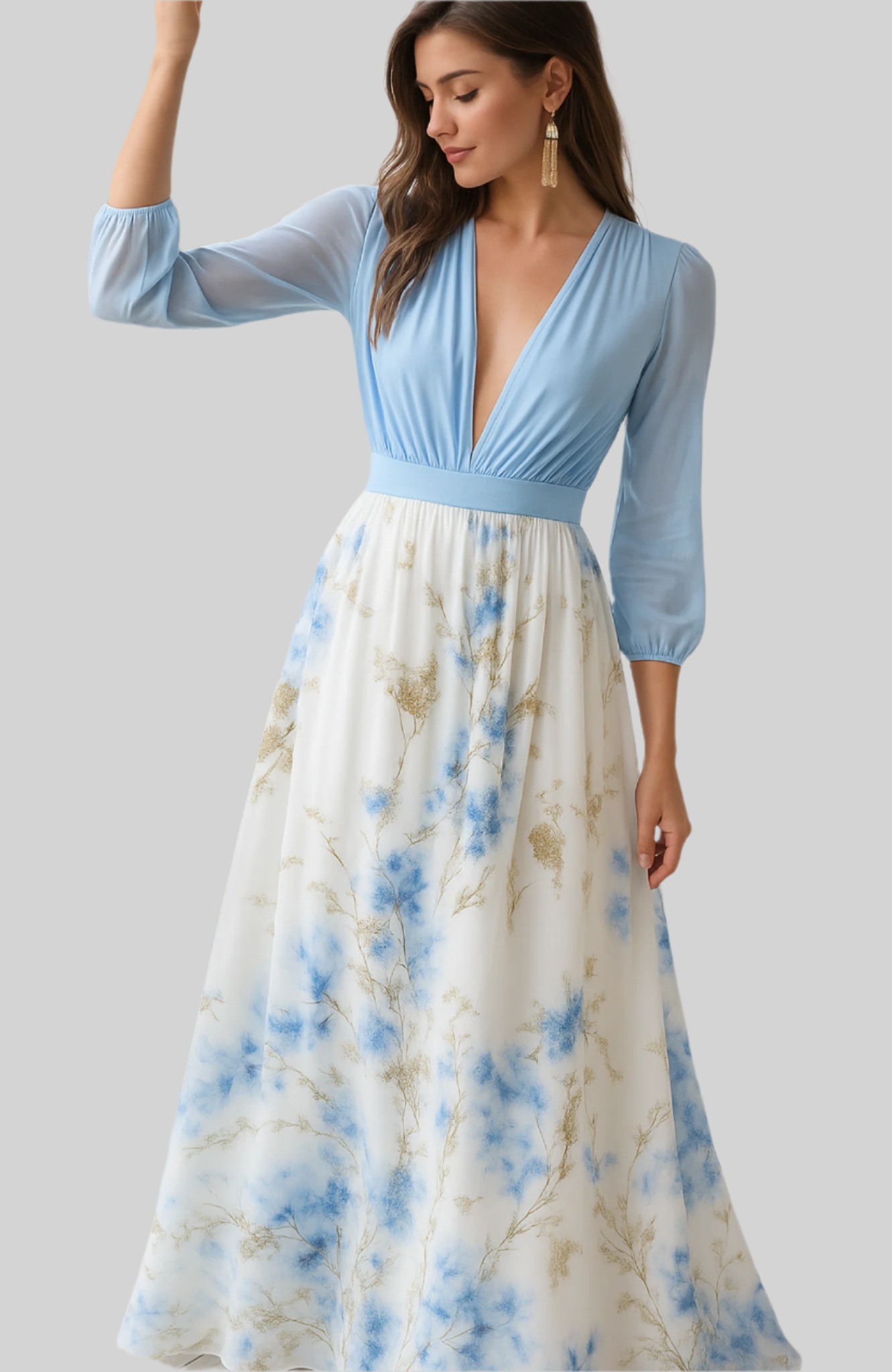 Amelia™ Misty-Blue Floral Maxi Dress
