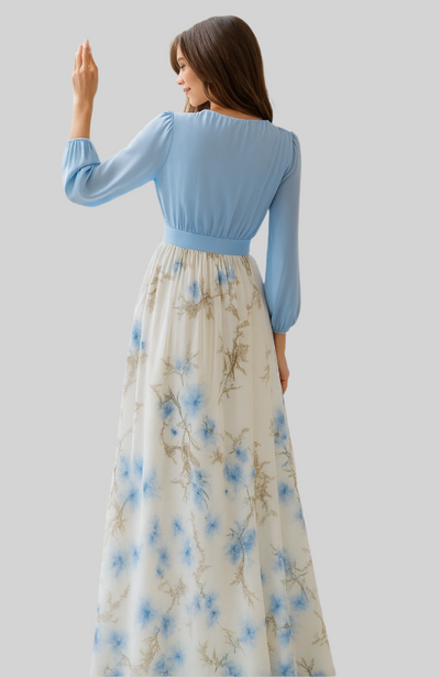 Amelia™ Misty-Blue Floral Maxi Dress
