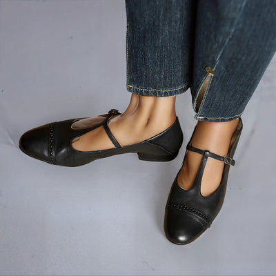 Amelia™ T-Strap Leather Flats