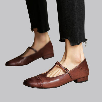 Amelia™ T-Strap Leather Flats